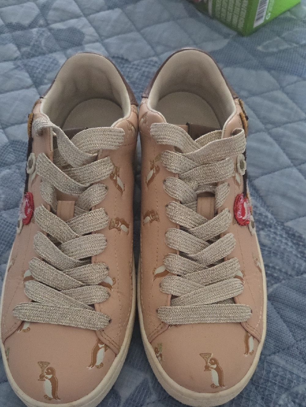Coach Pink Penguin Print Leather Sneakers